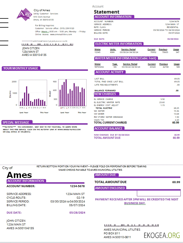 USA Iowa City of Ames utility bill scr